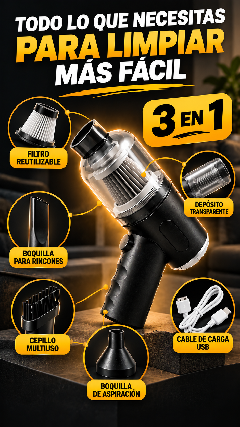 mini aspiradora portatil 3 en 1 CleanGo