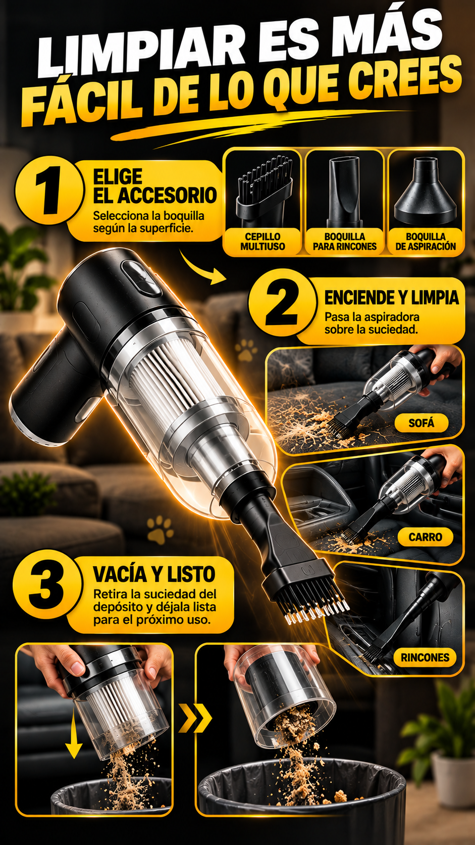 mini aspiradora portatil 3 en 1 CleanGo